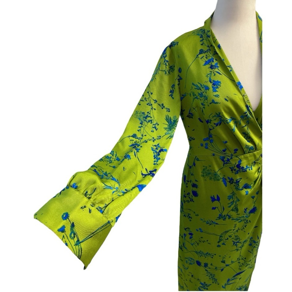 I.N.C. International Concepts Satin Wrap Dress Green Floral Elegant Size XS - Picture 8 of 14